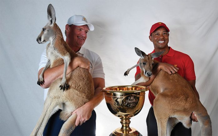 ernie-els-tiger-woods-presidents-cup Ernie Els and Tiger Woods are named captains for the 2019 President's Cup in Melbourne. (Getty Images)