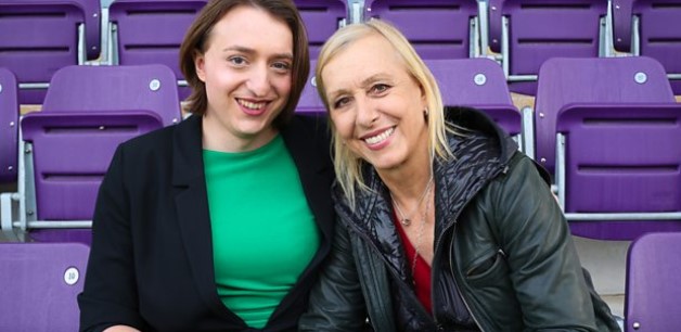 Naomi Reid, who plays for an LGBT-friendly football team, with Martina Navratilova (Image: BBC)