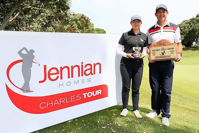 xu-ieremia-mount-open Fiona Xu and Denzel Ieremia winners of the Christies Floorings Mount Open on the Jennian Homes Charles Tour (NZ Golf)