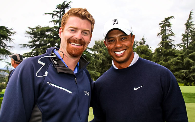 Out PGA of America professional Greg Fitzgerald with Tiger Woods.